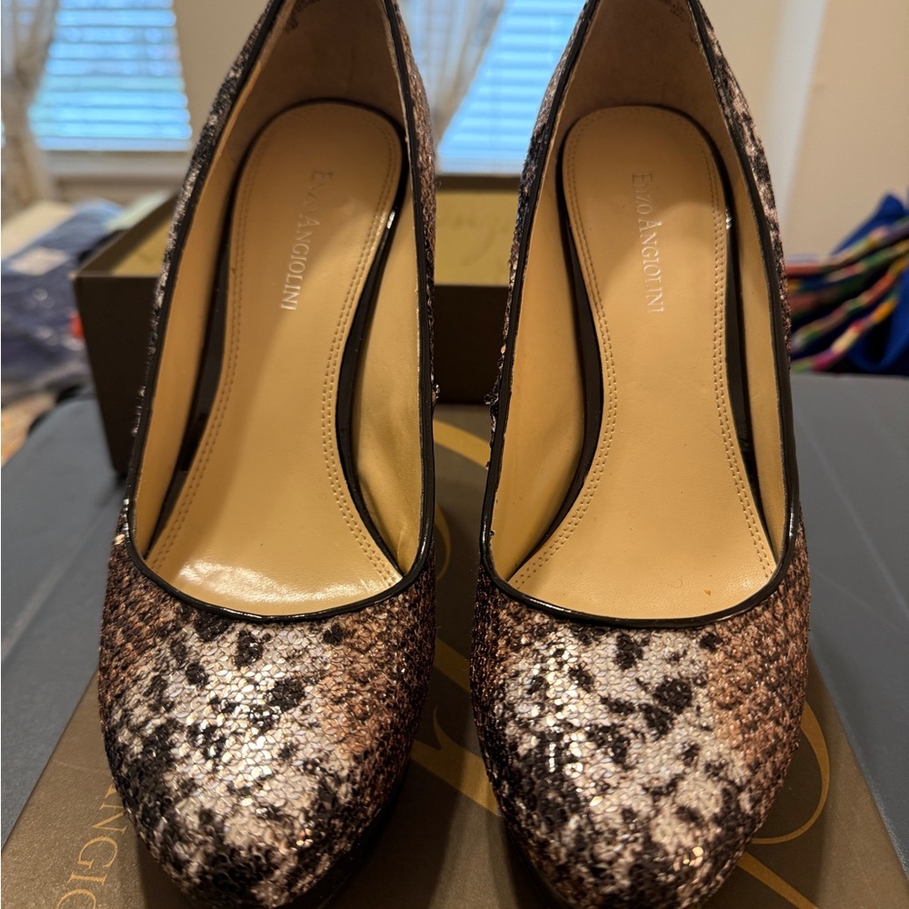 Enzo Angiolini Black and Silver Sequin Heels GORGEOUS!!